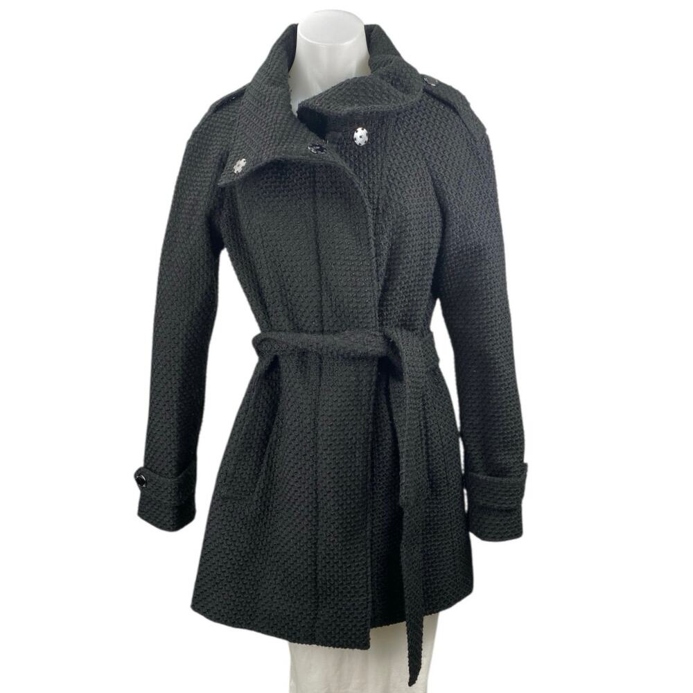 Calvin Klein Women's Black Waffle Knit Long Sleeve Tie Waist Coat Jacket Size S